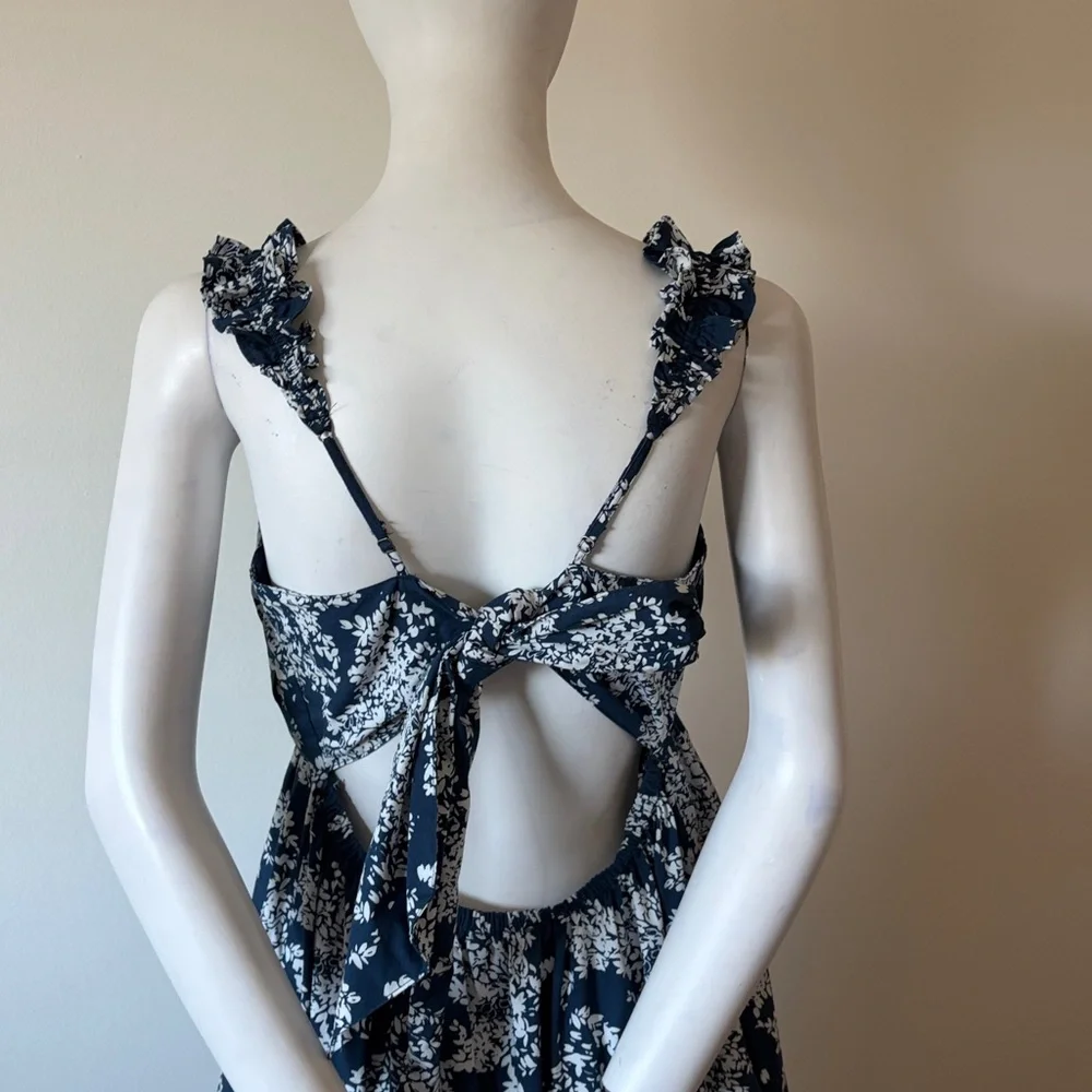 Abercrombie & Fitch Floral Blue and White Bow Maxi boho Dress Size LT